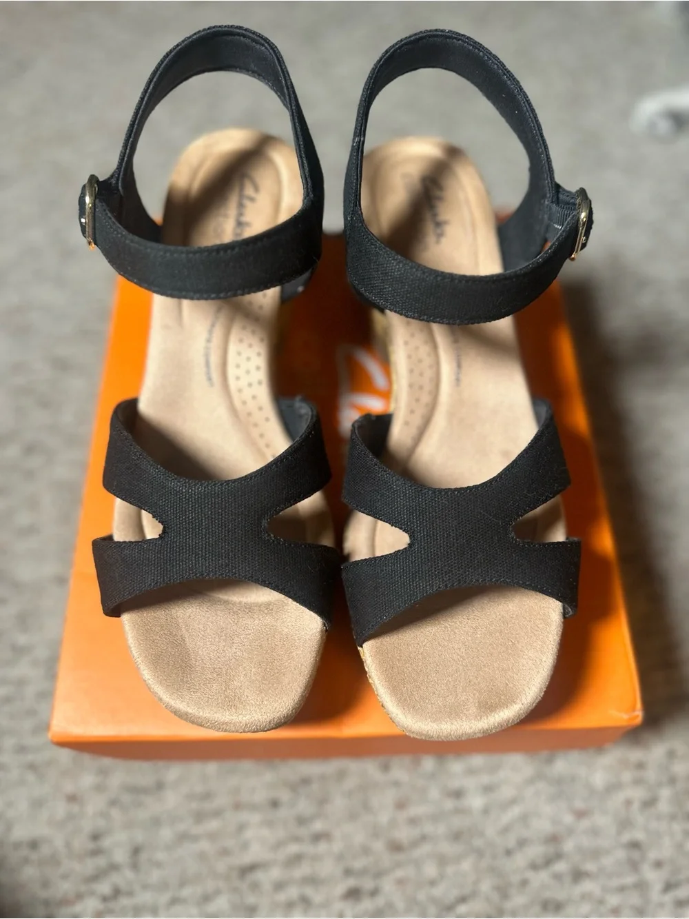 Clarks Platform Sandals Black Canvas Size 9